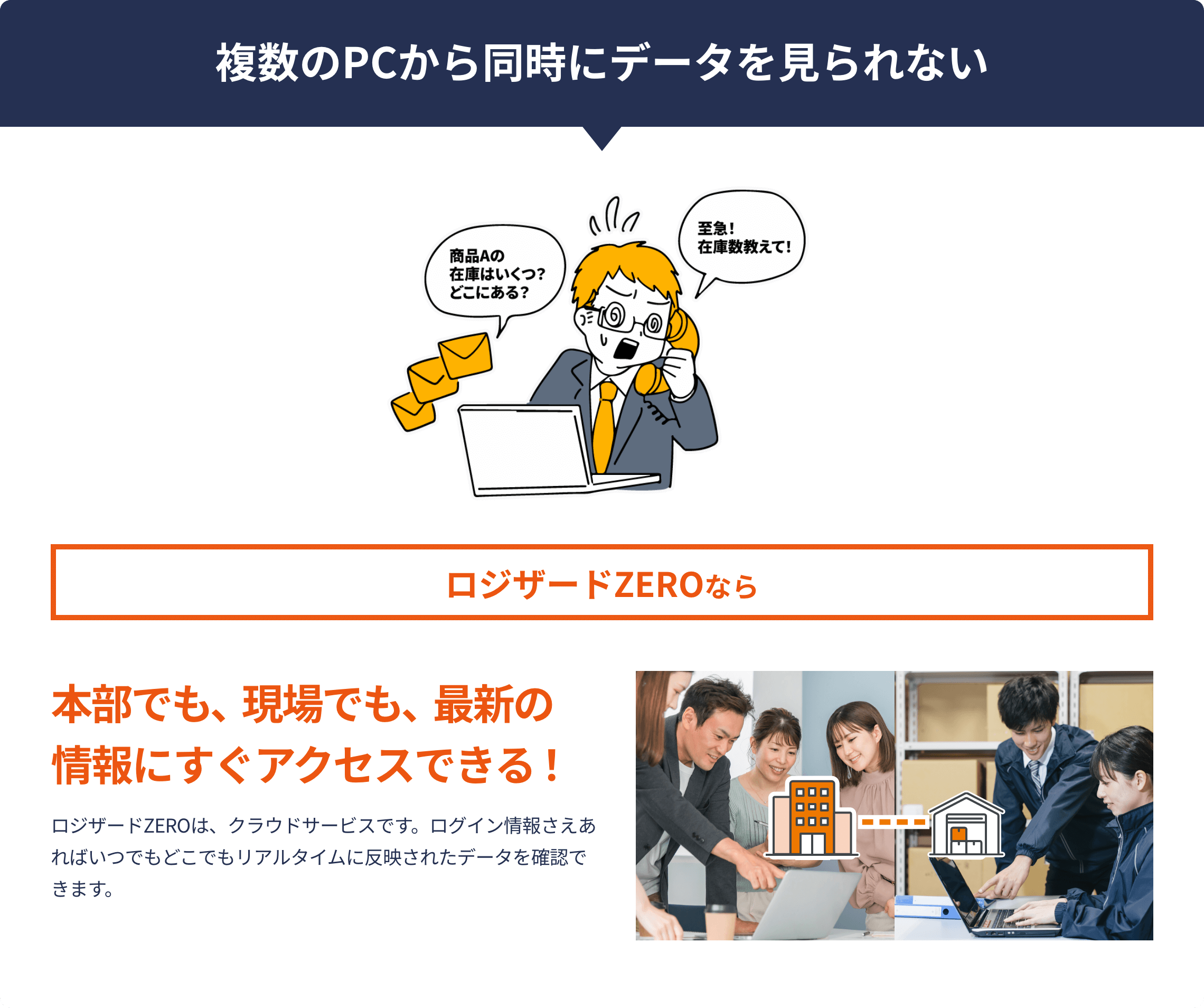 ロジザードZEROなら本部でも、現場でも、最新の情報にすぐアクセスできる！